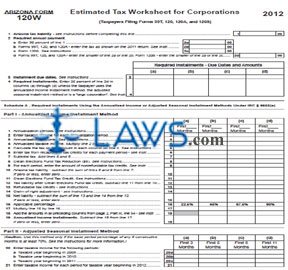 Form 120W Estimated Tax Worksheet for Corporations