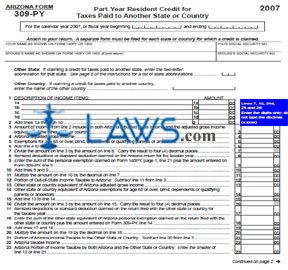 Form 309PY Part Year Resident Credit for Taxes Paid to Another State or Country
