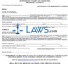 Form Affadavit For Marriage License - Mohave County 