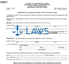 Form AZ Marriage License By Mail Form - Mohave County