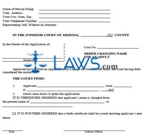 Form AZ Order Changing Name for an Adult 