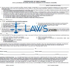 Form CF0022 Certificate of Disclosure for Corporations & Financial Institutions 