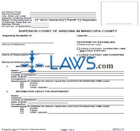 Form DRCV11f Petition To Establish Child Custody Parenting Time And Child Support 