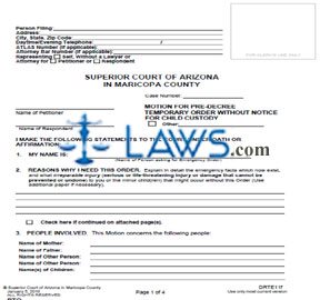 Form DRTE11f Motion For Pre-Decree Temporary Order Without Notice For Child Custody 