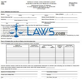 Application and Certification for Out of State Service Credit