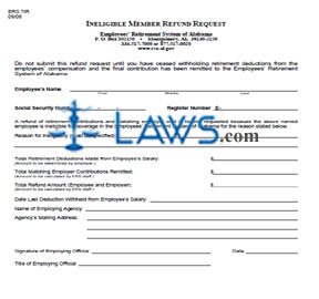 Form ERS 7IR Ineligible Member Refund Request