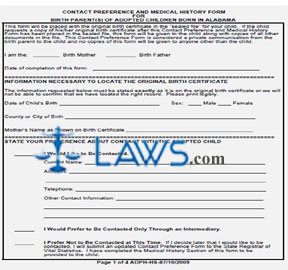 Form ADPH-HS-86 Contact Preference Forms for Parents of Adopted Child Born in Alabama