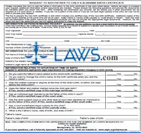 Form ADPH-HS-75 Request to Add Father to Child's Birth Certificate 
