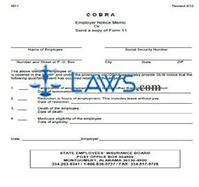 Form IB11 COBRA Employer Notice Memo