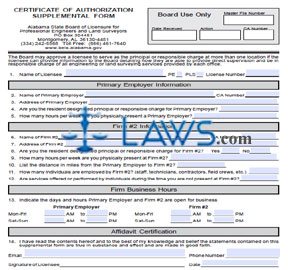 Certificate of Authorization Supplemental Form