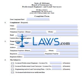 Board of Licensure for Professional Engineers and Land Surveyors Complaint Form