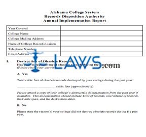 Alabama College System Records Disposition Authority Annual Implementation Report