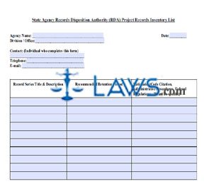 State Agency Records Disposition Authority (RDA) Project Records Inventory List