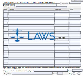 Archival Transmittal Continuation Form