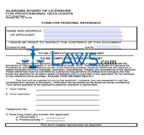 Alabama Board of Licensure for Professional Geologists Form for personal reference