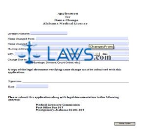 Application for Name Change  Alabama Medical License