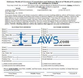 Alabama Medical Licensure Commission and Alabama Board of Medical Examiners Change of Address Form