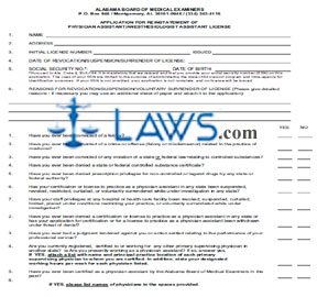 Application for Reinstatement of Physician Assistant/ Anesthesiologist Assistant License