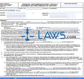 Form CS-5AR Findings/Recommendations/Default Judgment Setting Amount of Support