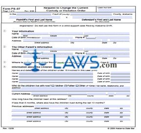 Form ASBPS-07 Request To Change Current Custody Or Visitation Order