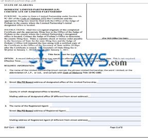 Form AL Certificate of Limited Partnership