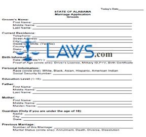 Form Marriage License Application - Groom