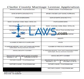 Form AL Marriage License Application -  Clarke County