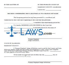 Form AL Name Change Decree Confirming Declaration (Madison County)