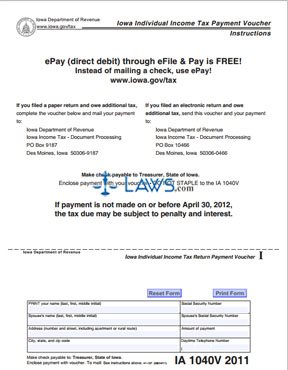 Form IA 1040V Iowa Individual Income Tax Payment Voucher - Iowa Forms