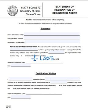 Form 635_0987 Resignation of Agent 