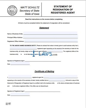 Form 635_0987 Resignation of Registered Agent 