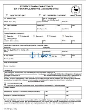 Form 470-0787 Out of State Travel Permit and Agreement to Return