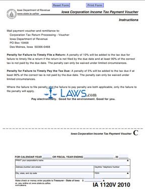 Form IA 1120V 2010 Payment Voucher 