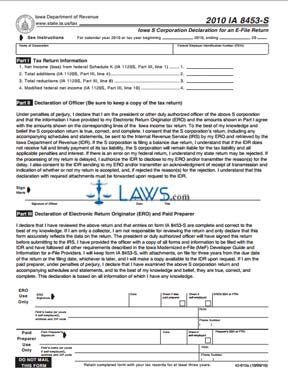 Form IC-8453-S S Corp Income Tax Declaration for an E-File Return 