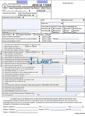 Form IA-1120A Short Form Return 