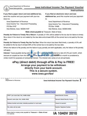 Form IA 1040V Payment Voucher 