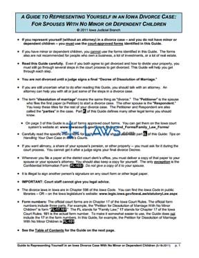 Form A Guide To Representing Yourself In An Iowa Divorce Case: For Spouses With No Minor Or Dependent Children (Packet) 