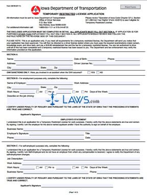Form 430100 Application for Temporary Restricted License