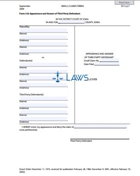 Form 3.8 Appearance and Answer of Third Party Defendant