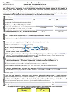 Form ST 105 General Sales Tax Exemption Certificate