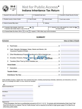 Form IH-6 Indiana Inheritance Tax Return