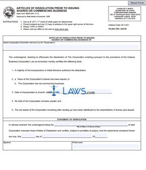 Form 39035 Articles of Dissolution Prior to Issuing Shares or Commencing Business 