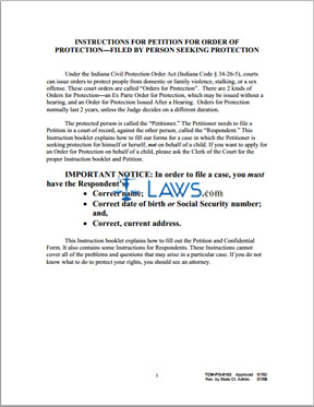 Form TCM-PO-0102 Instructions for Petition for Order of Protection(Filed by Person Seeking Protection)