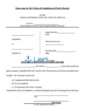 Notice of Completion of Clerk's Record Rule 10(C)