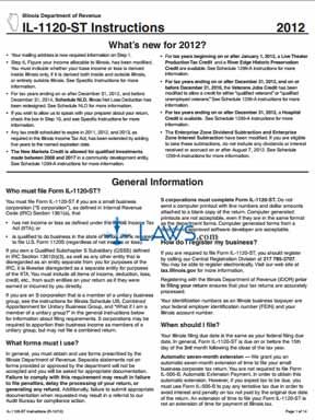 Form Instructions For IL-1120-ST Small Business Corporation Replacement Tax Return