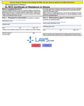 Form IL-W-5 Certificate of Residence in Illinois