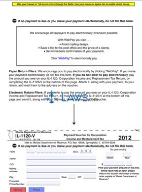 Form IL-1120-V Payment Voucher for Corporation Income and ReplacementTax