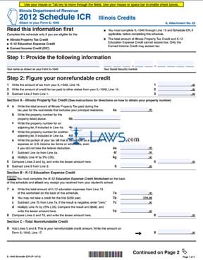 Form Schedule ICR Illinois Credits