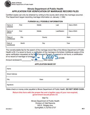 Form IOCI 0658-11 Application for Verification of Marriage Record Files