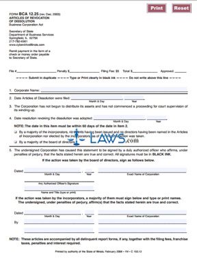 Form BCA-12.25 Articles of Revocation of Dissolution 